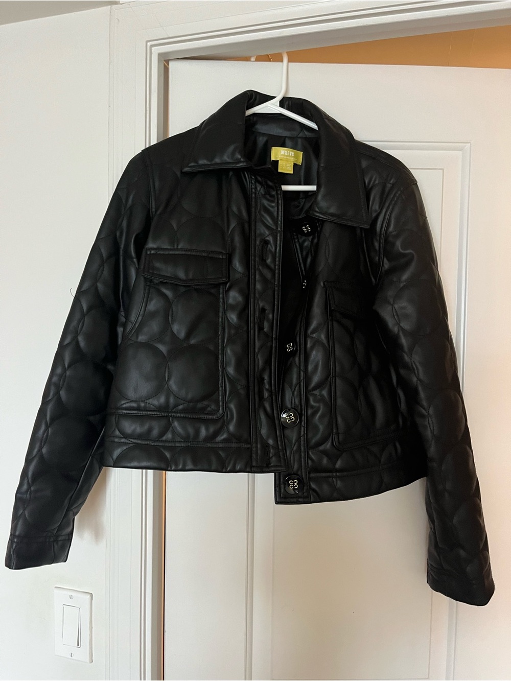 Maeve Black Quilted Vegan Leather Jacket